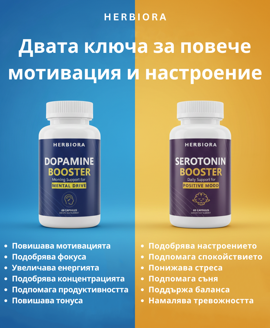 Пакет Dopamine & Serotonin Booster - Двойна подкрепа за Мотивация, Фокус, Настроение, Спокойствие, Сън